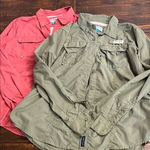 Magellan Outdoors Women's Button Down Shirts - Olive and Coral
